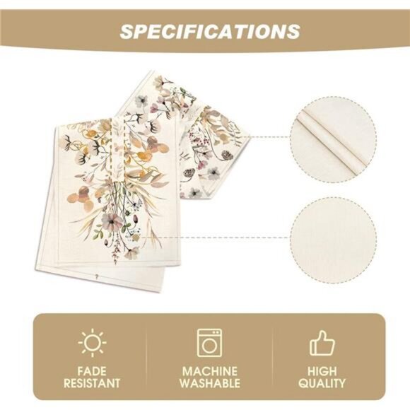 Wildflower Leaves Floral Fall Table Runner, Autumn Thanksgiving 13x72 Inch - Picture 5 of 7